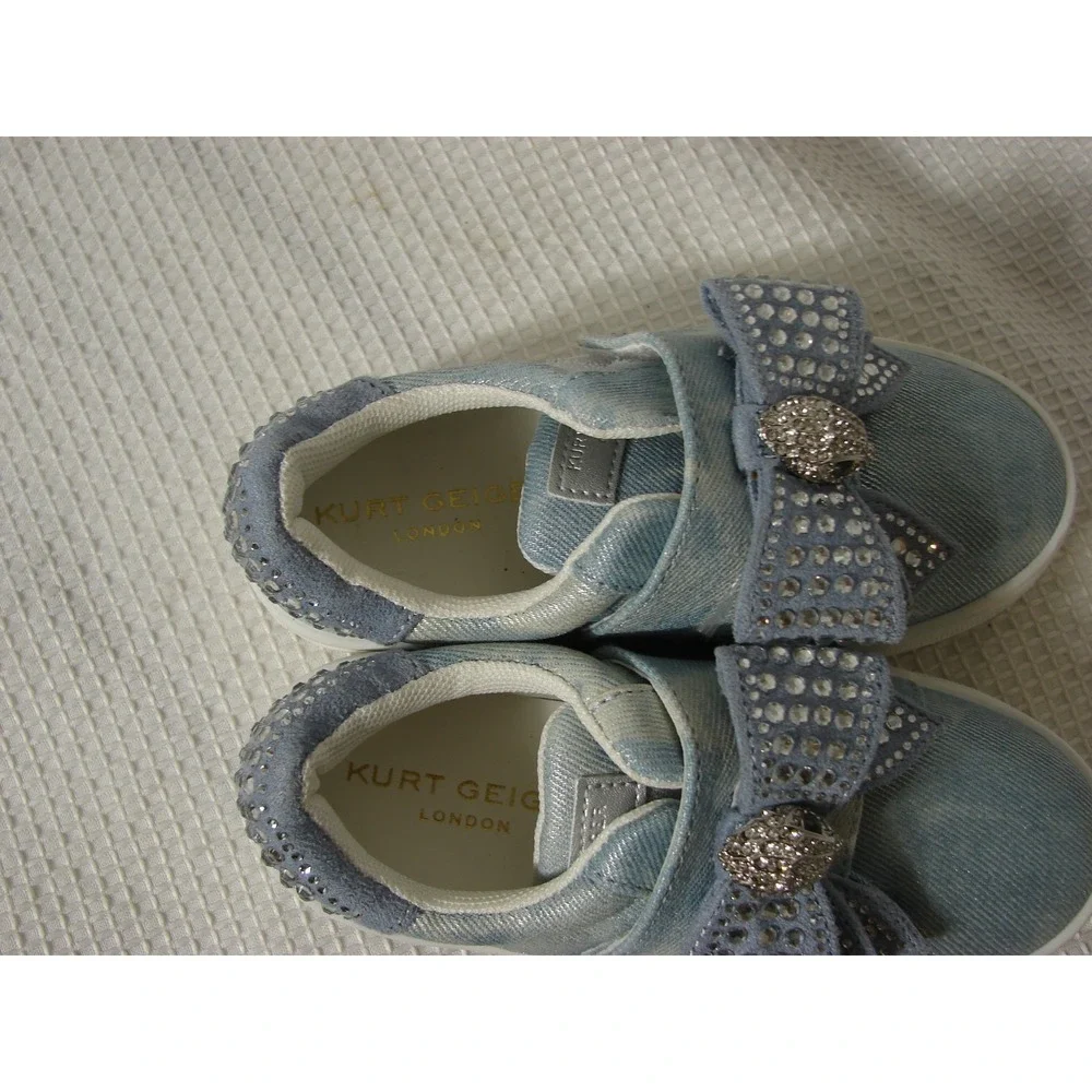 Kurt Geiger Mini Laney Bow Rhinestone Denim Sneakers Shoes Girls Sz US 8 M/EU 24